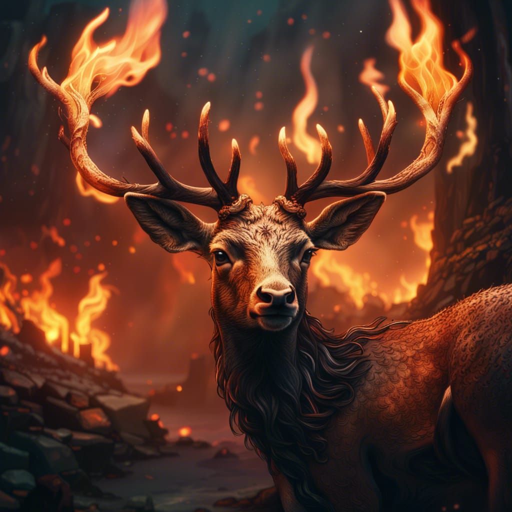 Flaming Deer: Epic Digital Matte Painting