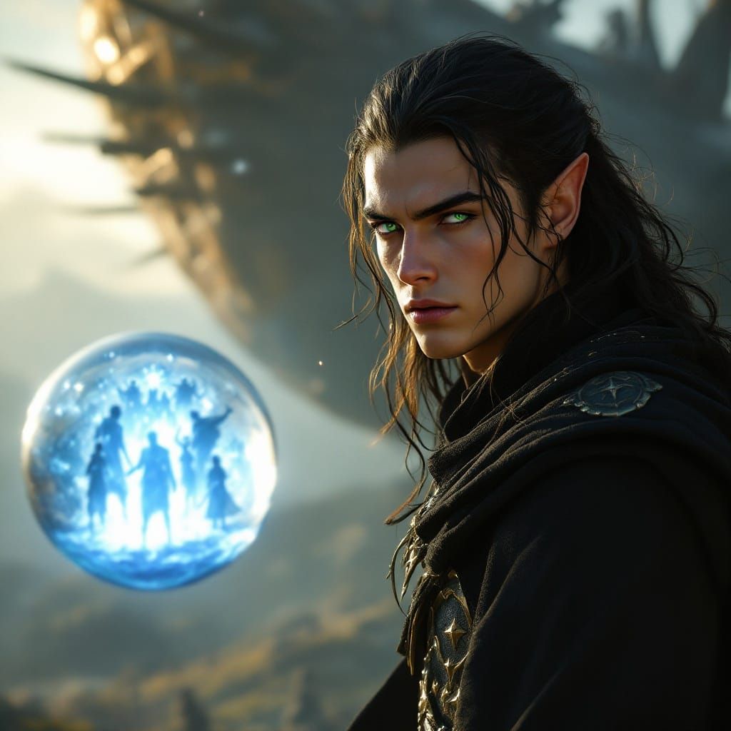 Majestic Elven Prince Amidst Whispers of Shadowy Forces