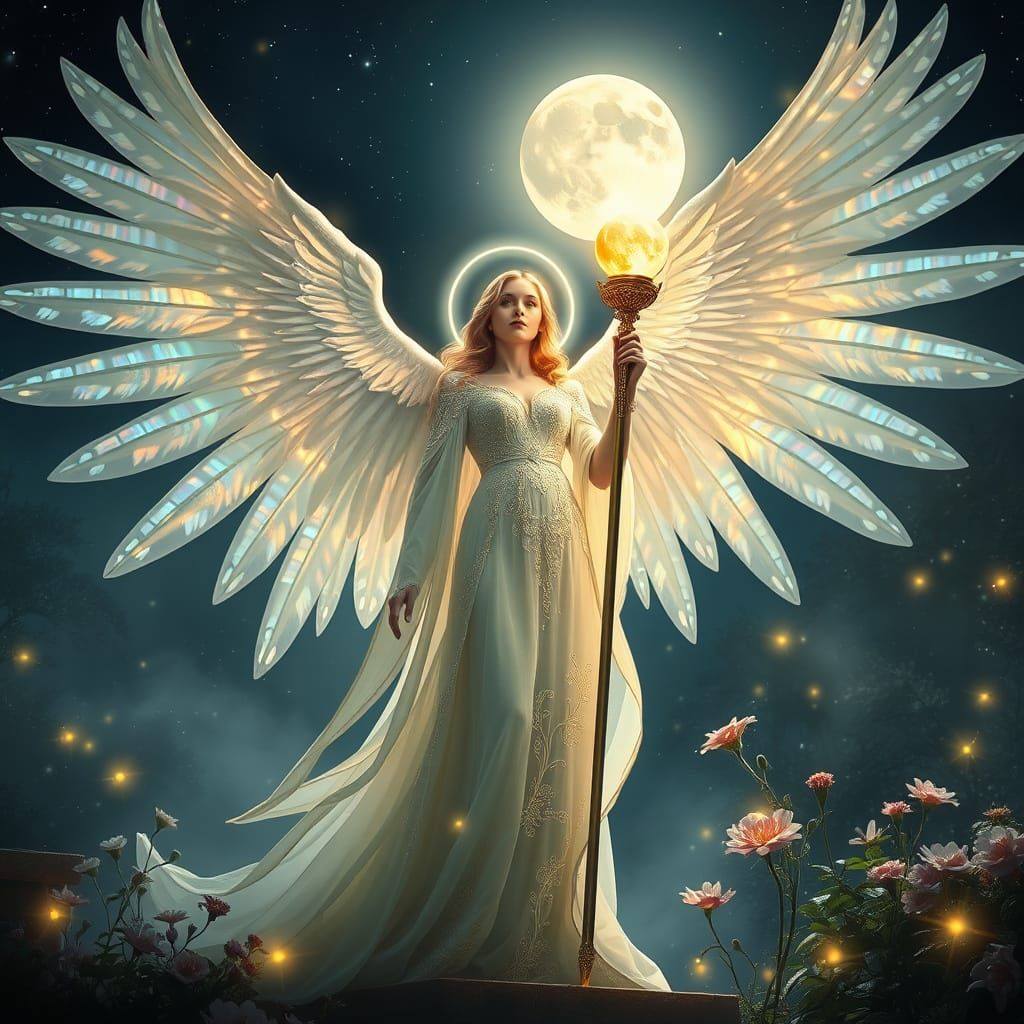 Celestial Angel Queen in Enchanted Moonlit Garden