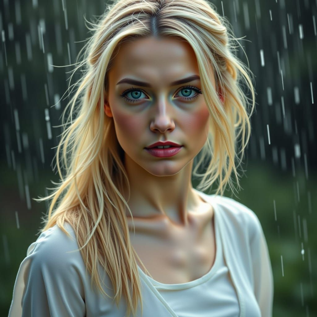 Woman Dancing in Rain as Art Nouveau Portrait