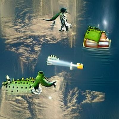 Crocodile with Jetpack Soaring Through Space