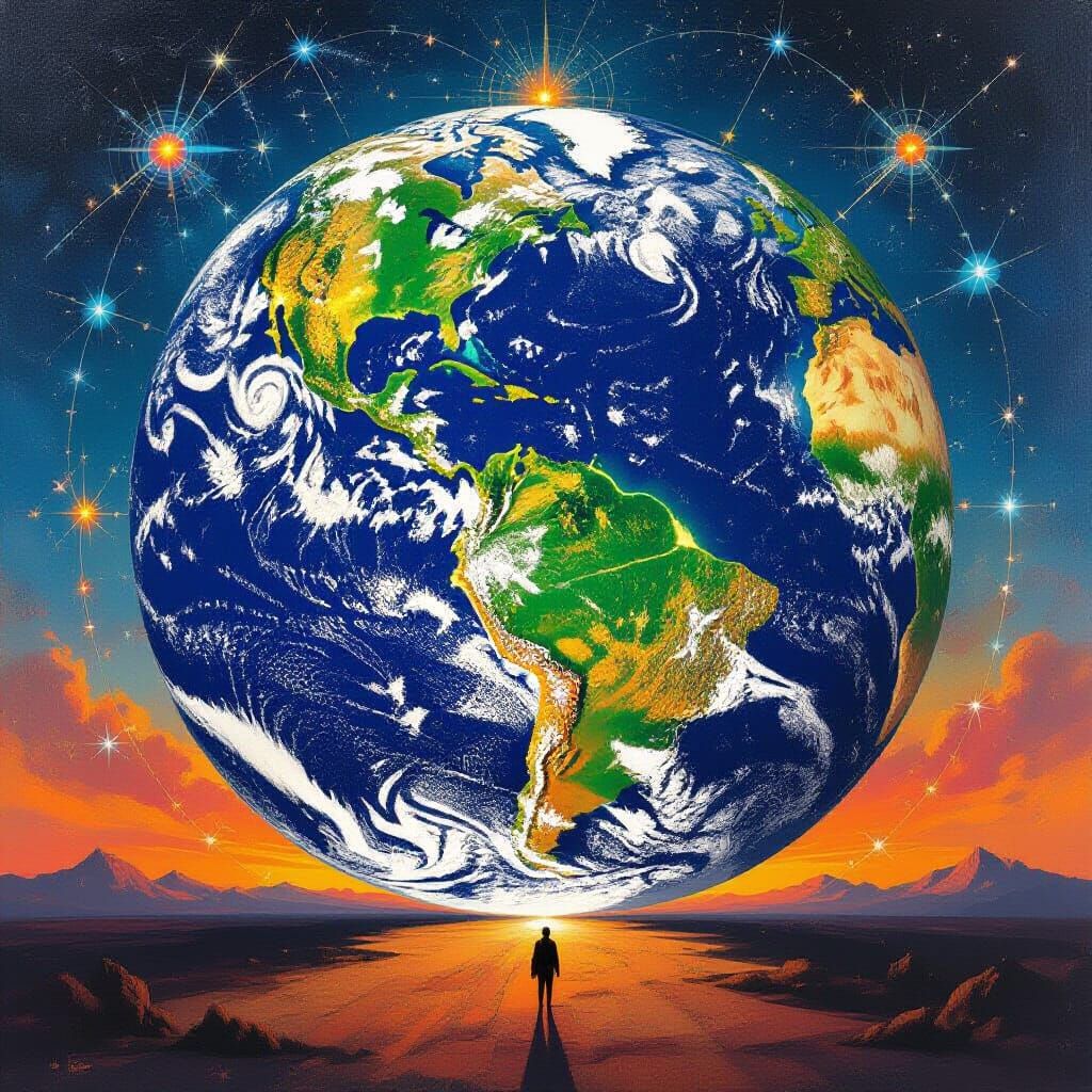 Colossal Spider Web Spans Earth in Surreal Cosmic Art