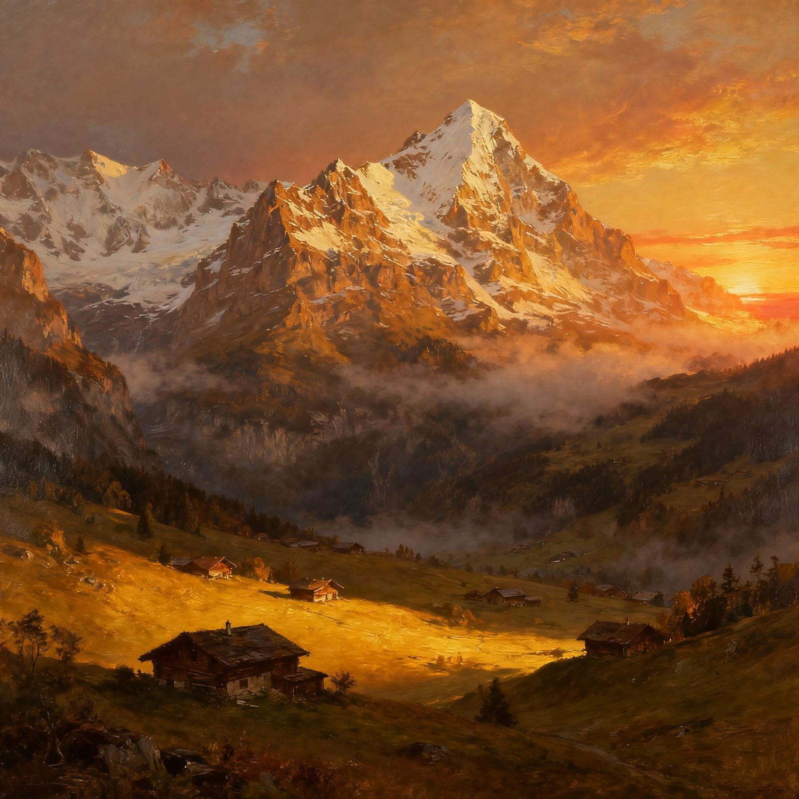 Majestic Swiss Alps Sunrise in Hyperrealistic Painterly Styl...
