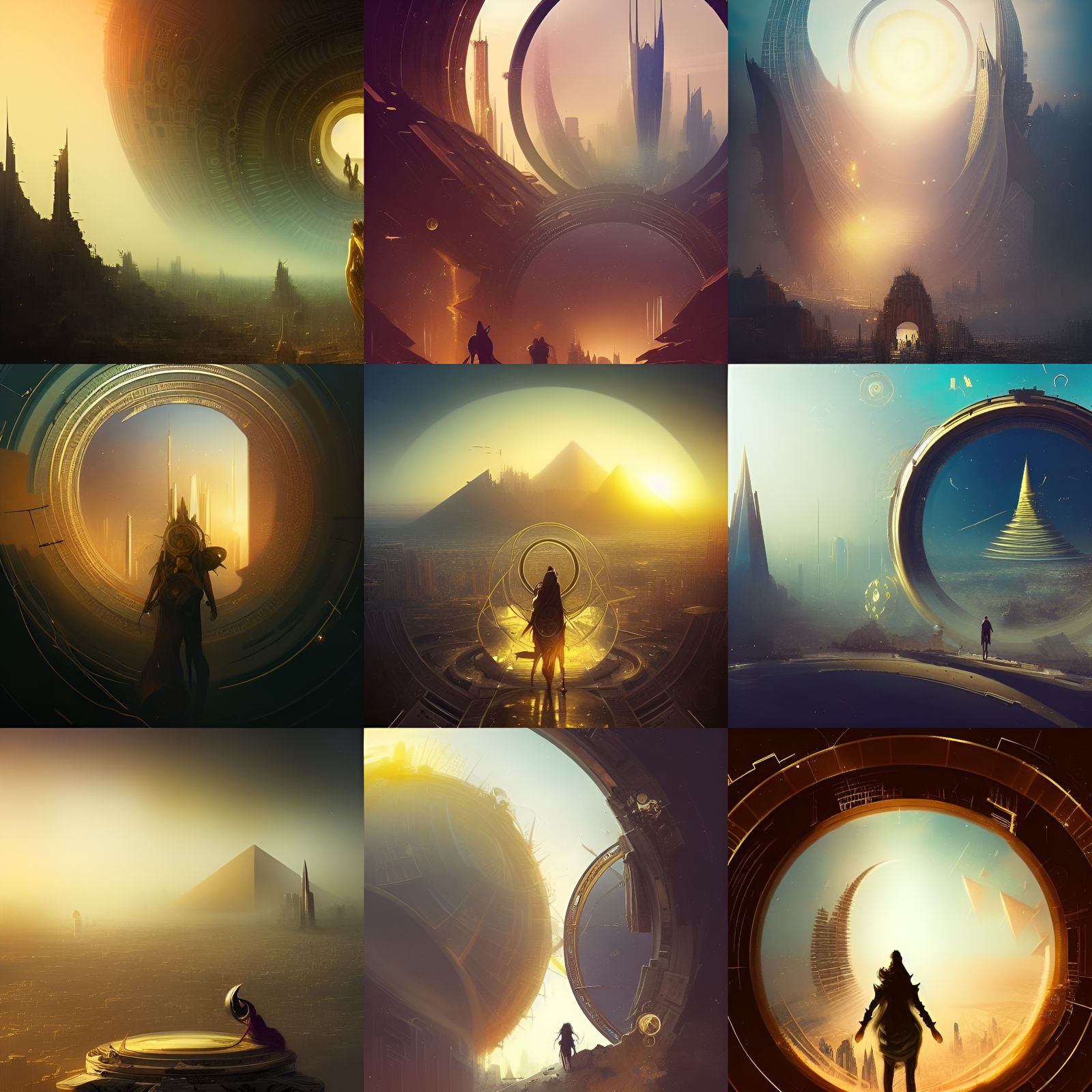 Desert City Through Golden Stargate, Hyperdetailed Digital A...
