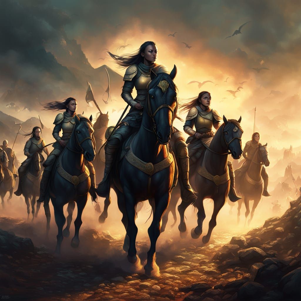 Female Warriors Ride into Battle: Ethereal Fantasy Art