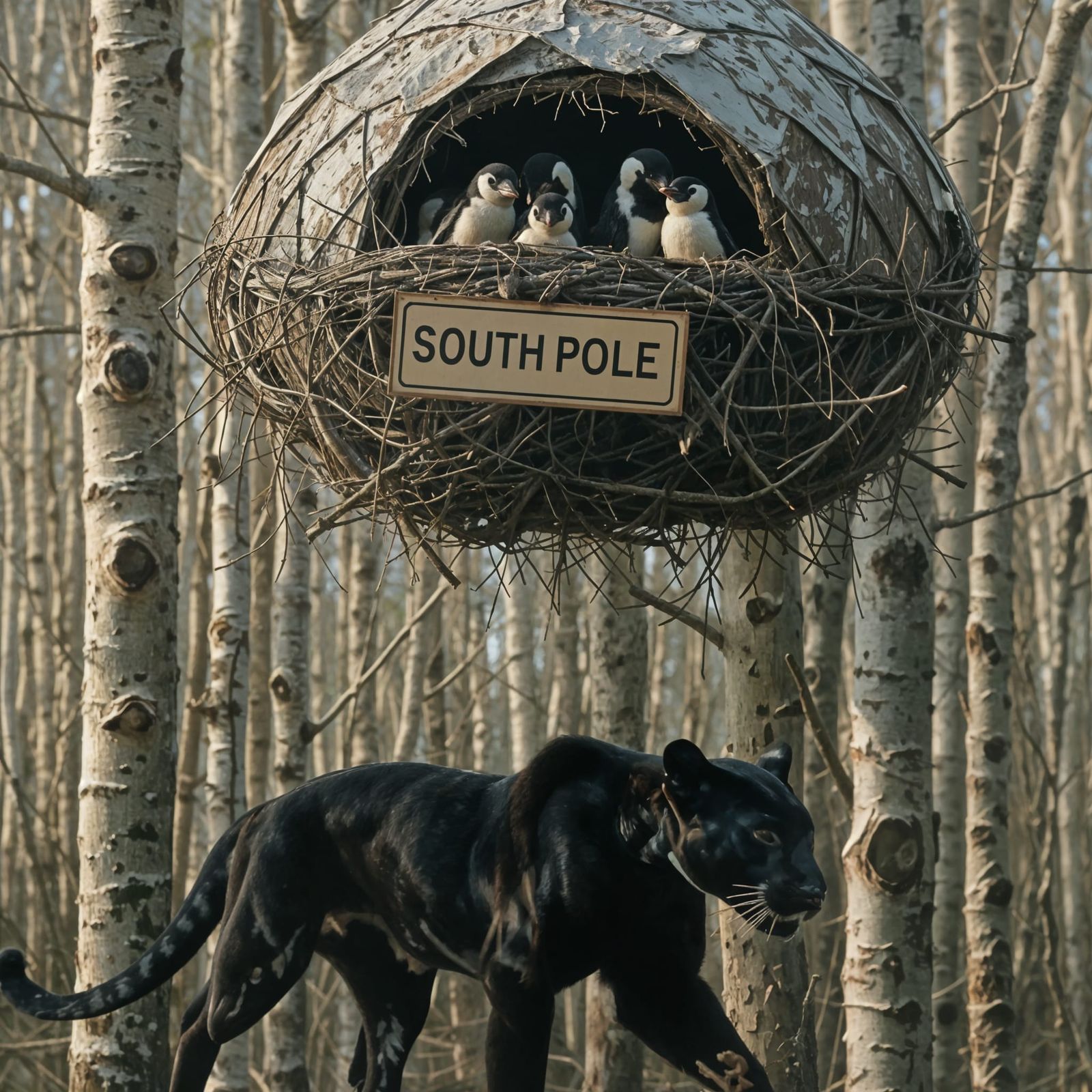 Double Exposure: Penguins in Birch Tree Igloo