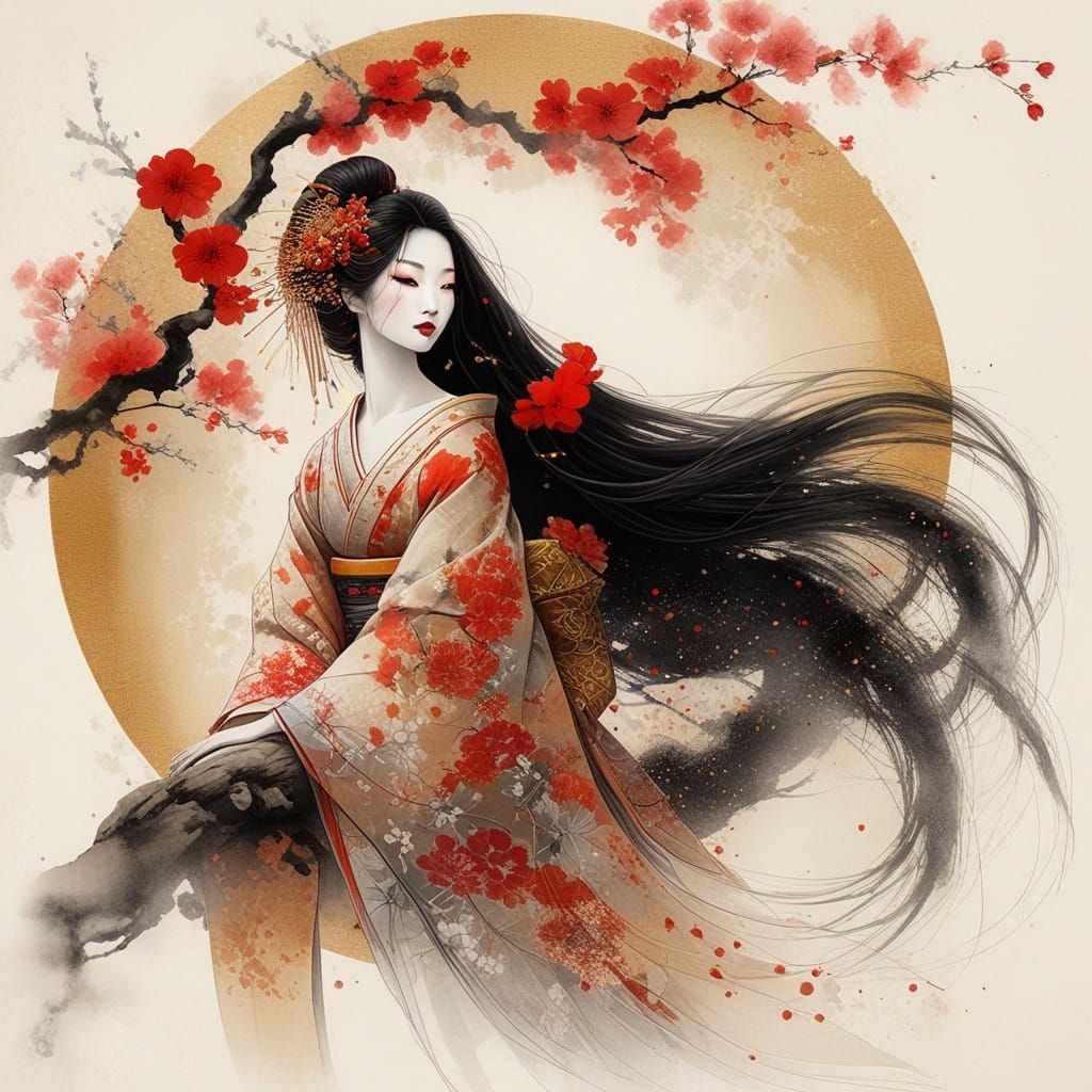 A Traditional Japanese Geisha in Elegant Attire
