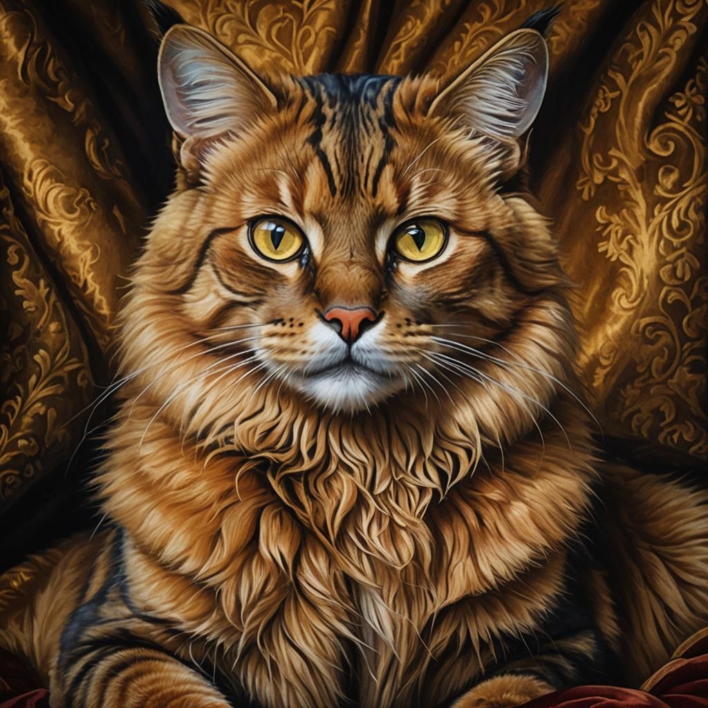 Golden Cat Portrait in Oil Painting Style
