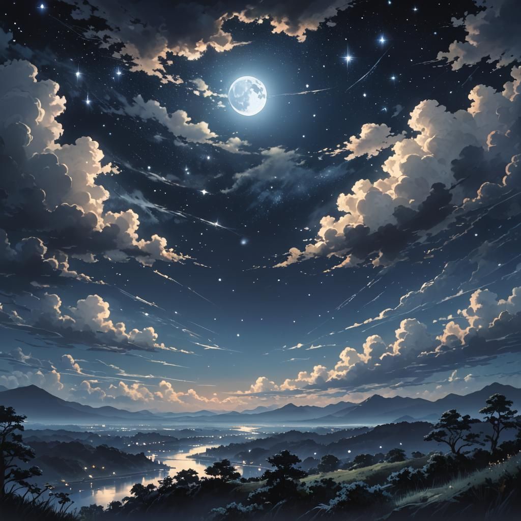 Breathtaking Anime Night Sky in Lunar Painting Style