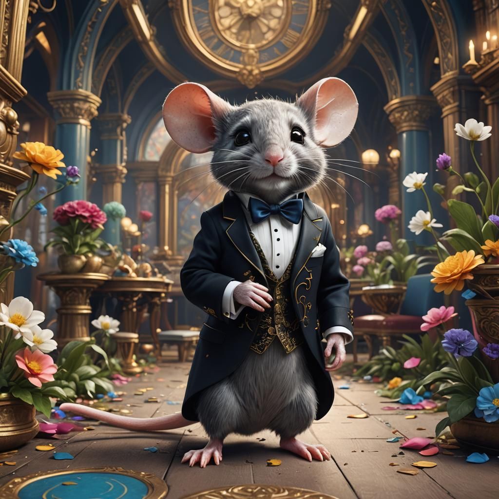 Cute Mouse in Tuxedo: Detailed Matte Painting