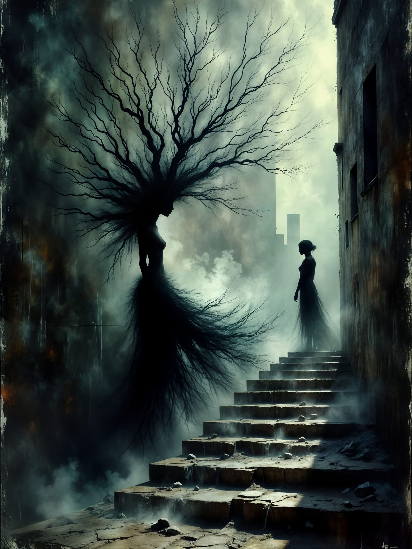 Stairway to Echoes in Deep Embossed Shadow Art