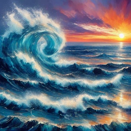 Dolphins Leaping in Sunset Waves