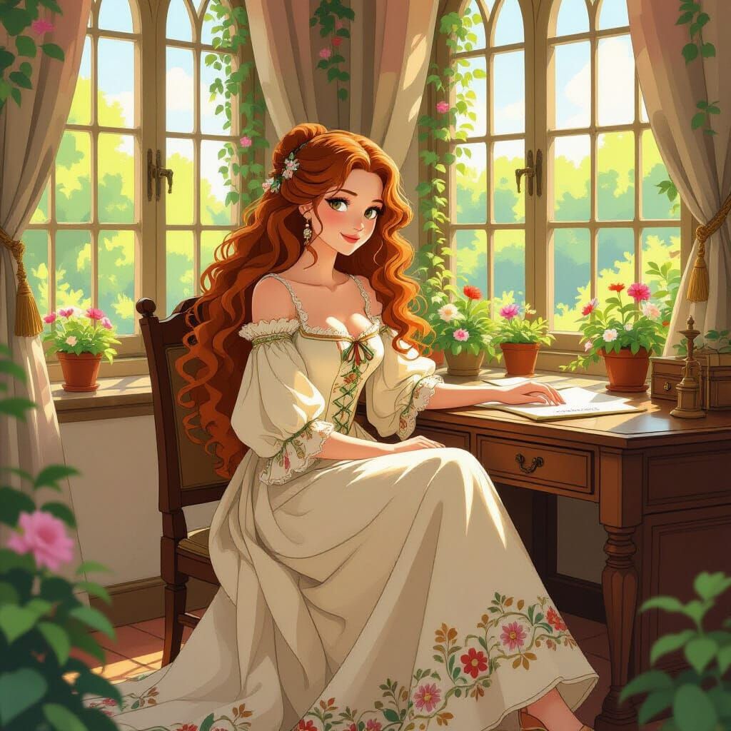 Woman in Castle Parlour: Miyazaki-Inspired Art