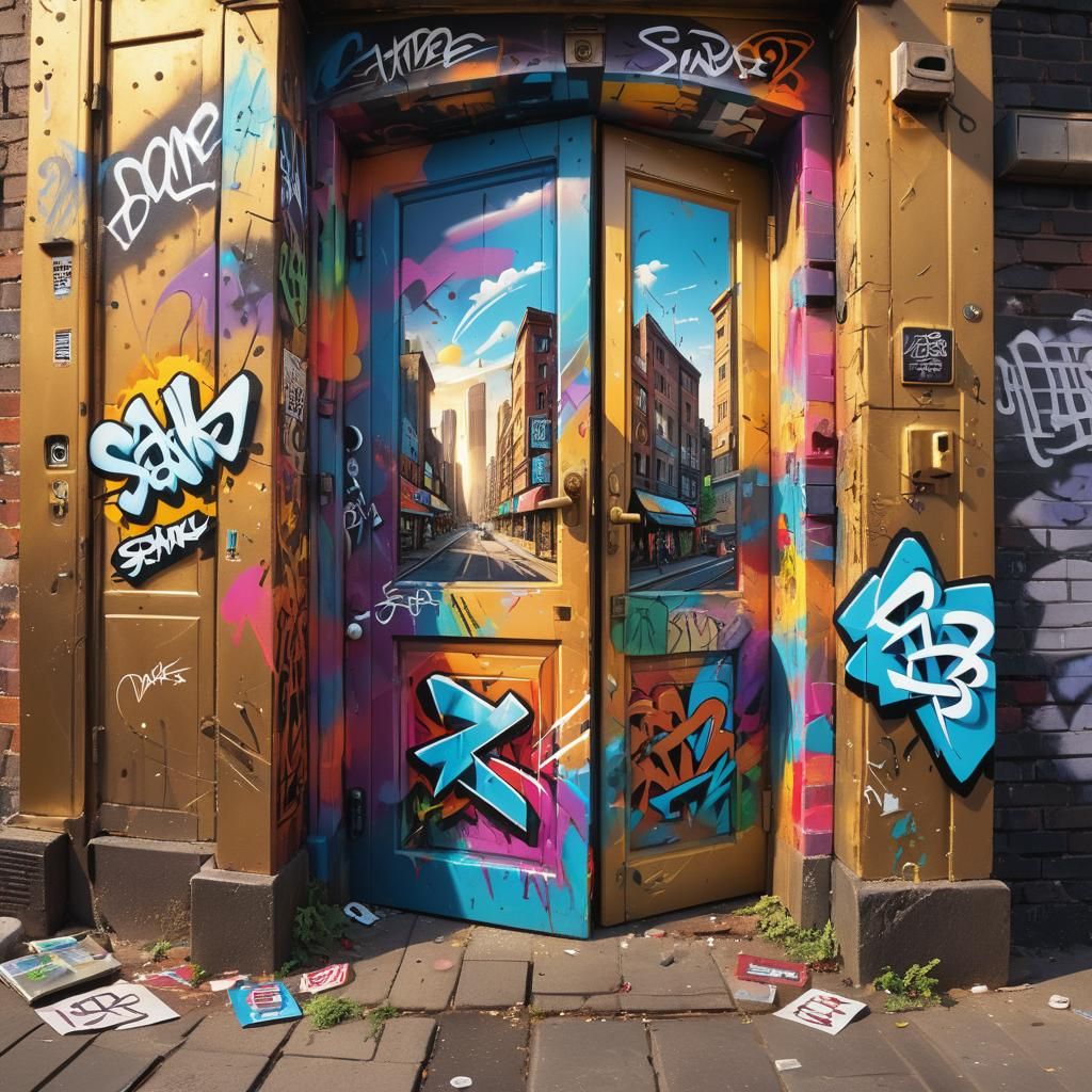 Hyper-Realistic Graffiti Art on Old Door