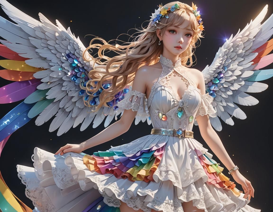 Rainbow Angel in 3D Anime Art Style