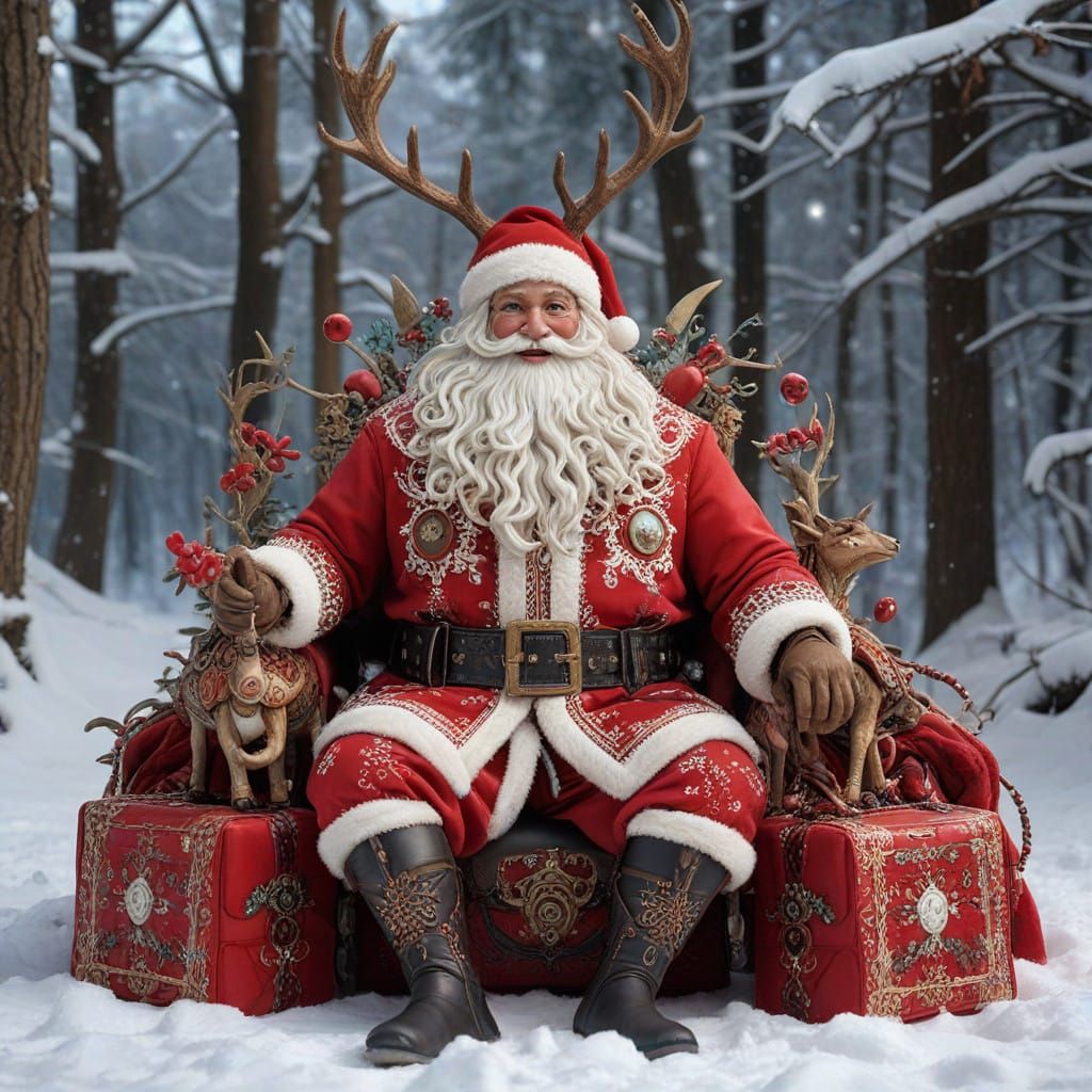 Santa in Whimsical Forest Scene