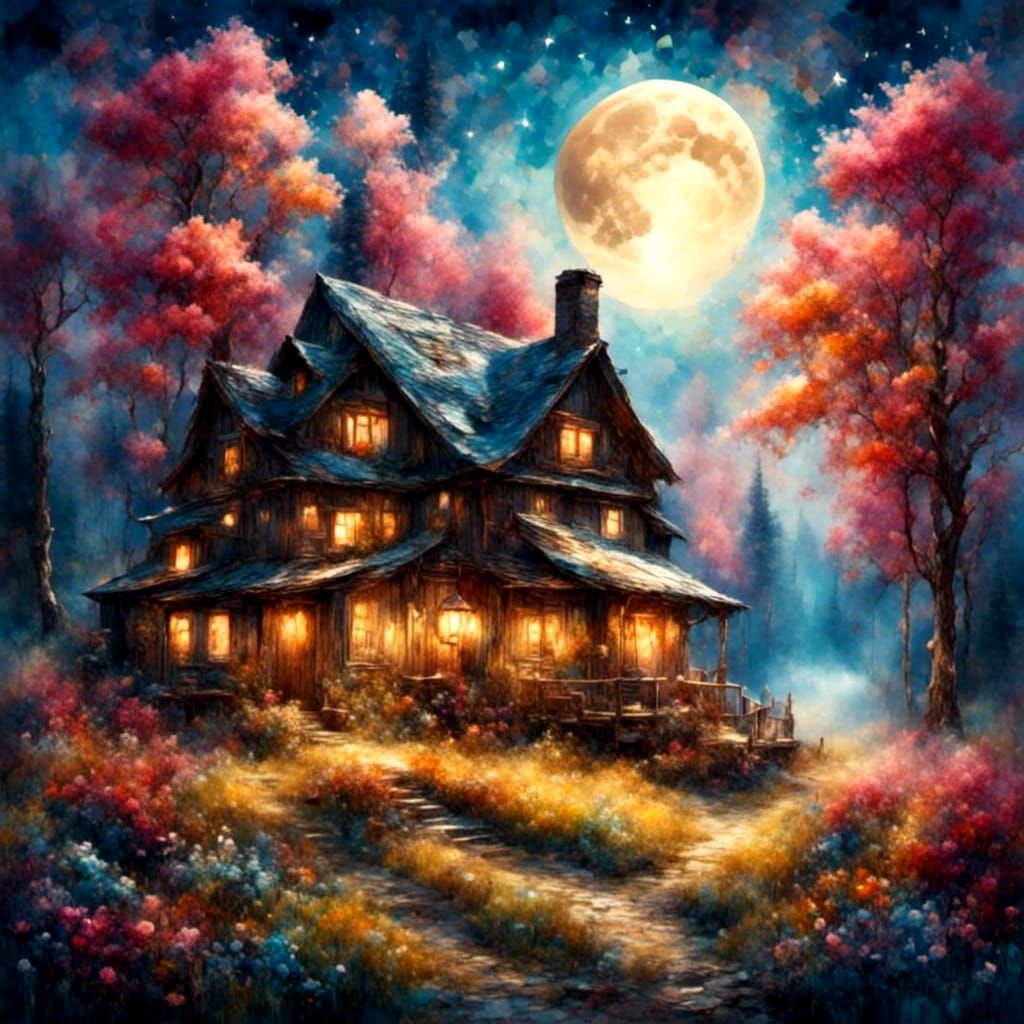 Enchanting Cottage in Swedish Forest at Night