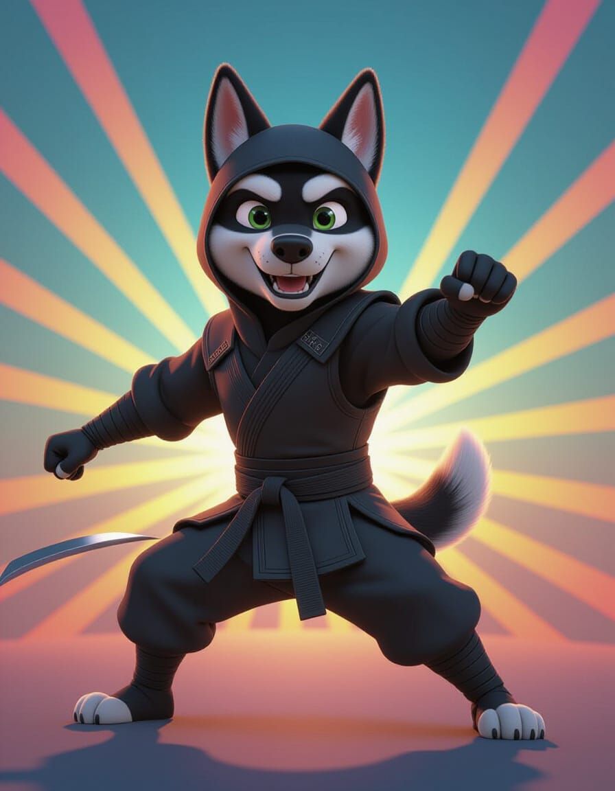 Ninja Dog in 3D Digital Art Style