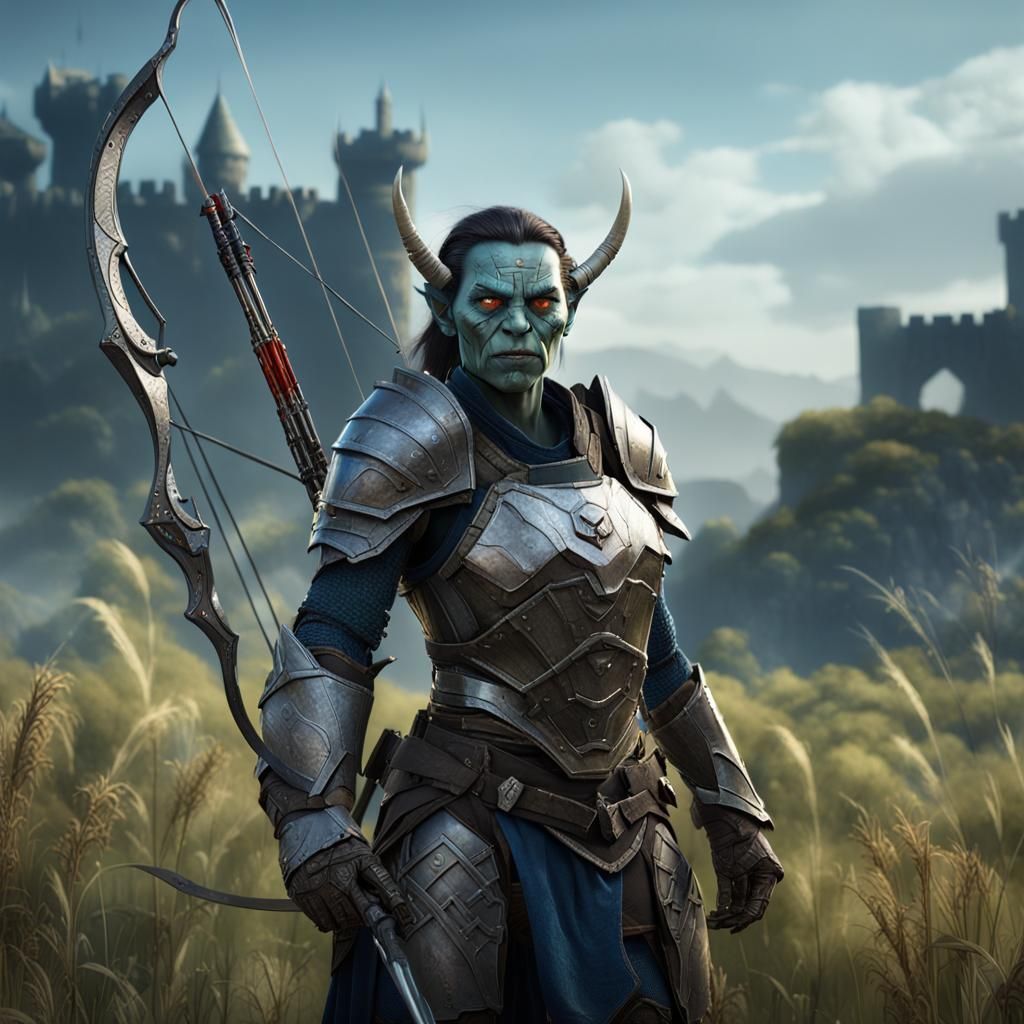 Female Orc Warrior in Steel Armor with Crossbow