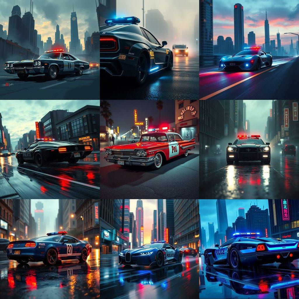 Police Car in a Detailed Matte Painting