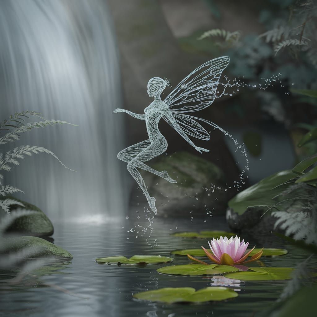 Ethereal Water Fairy by Waterfall in Fantasy Style