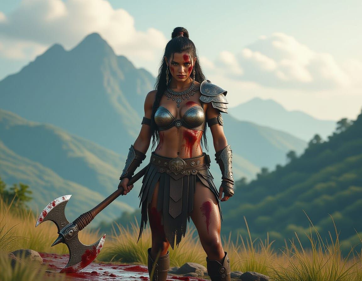 Amazon Warrior Victorious in Fantasy Art Style