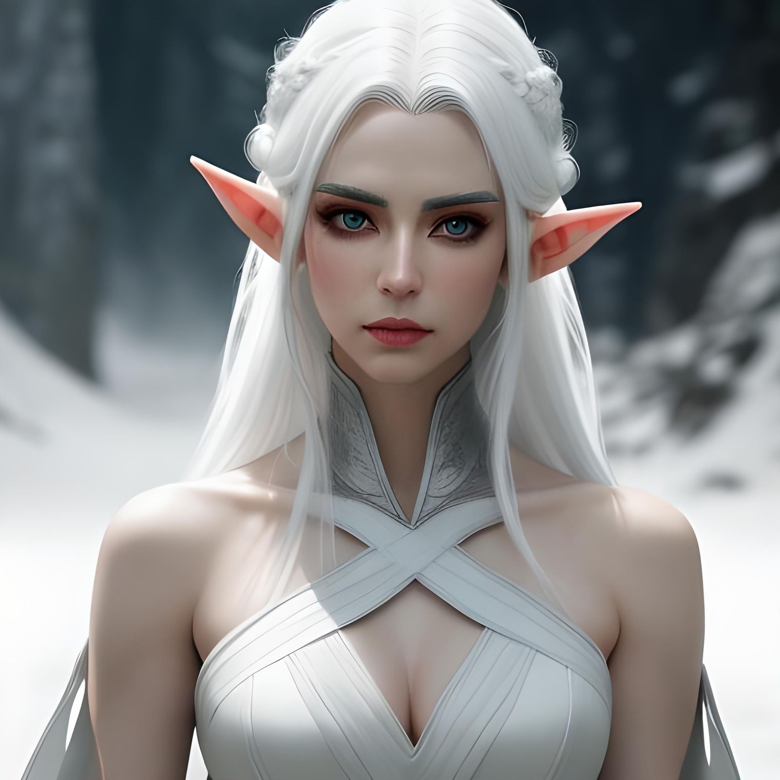 Hyperrealistic Elf Portrait with White Hair