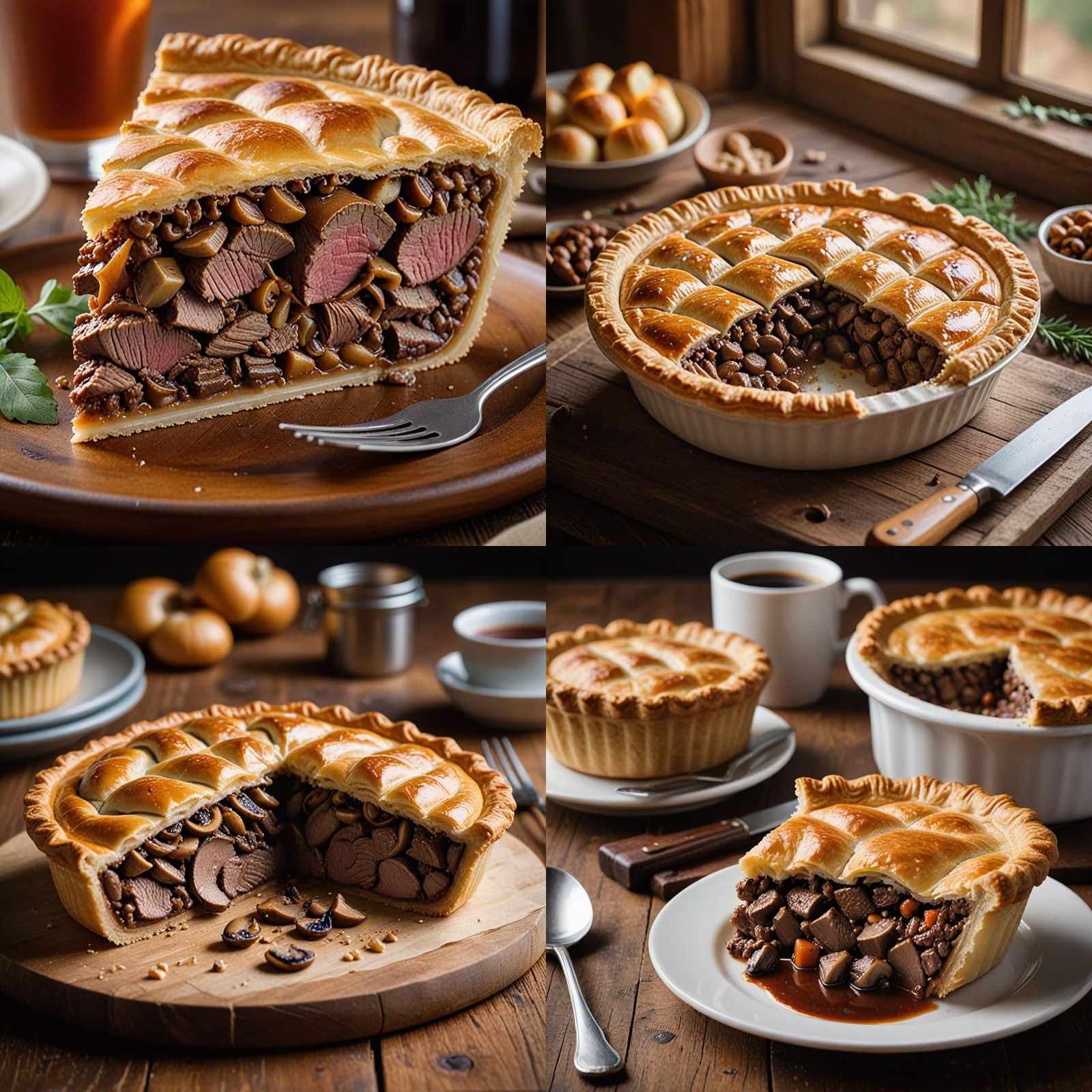 Savory Steak and Mushroom Pie in Golden Light