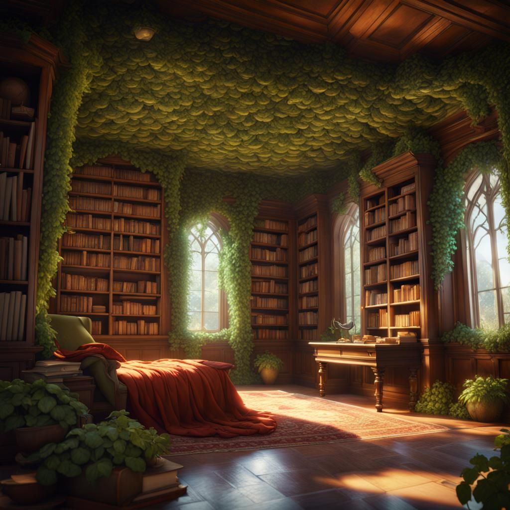 Blanket Fort in Vine-Covered Library: Fantasy Concept Art