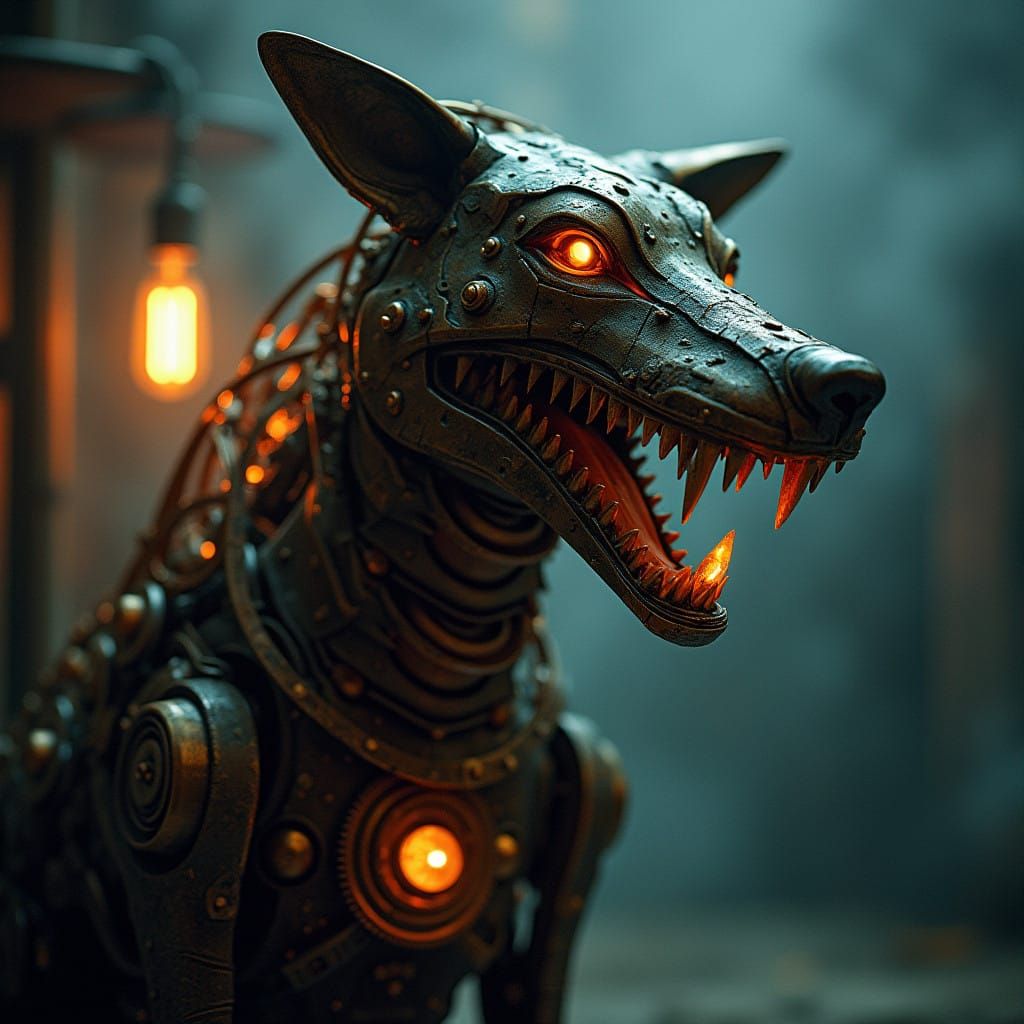 Steampunk Wolf Constructed from Intricately Assembled Gears....