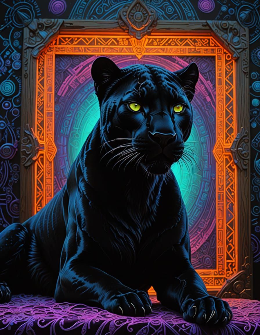 Hyperrealistic Velvet Panther in Neon Jungle
