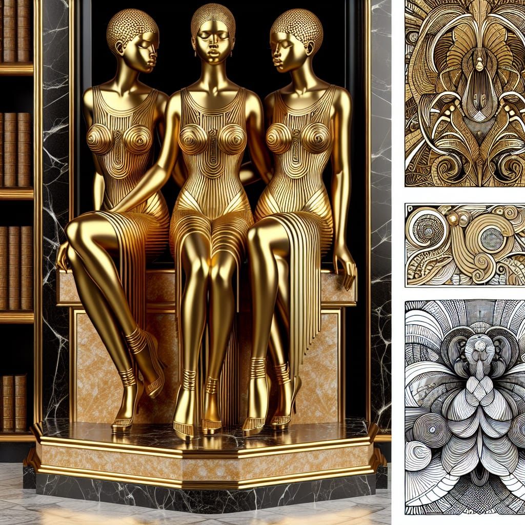 Art Deco Carved Statues of Beautiful Black Women lll