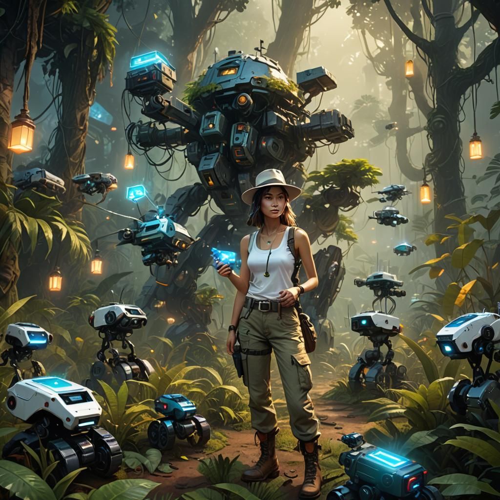 Jungle Treasure Hunt Interrupted by Robot Swarm