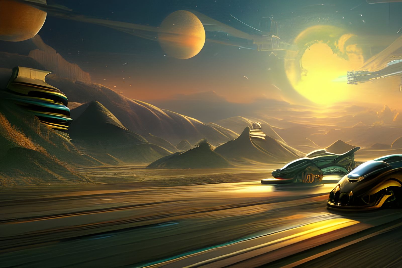 Futuristic Car in Detailed Scifi Landscape