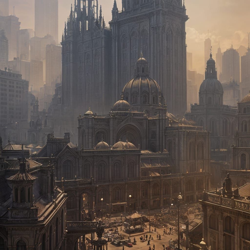 Summer Cityscape: Art Nouveau Rococo Architecture