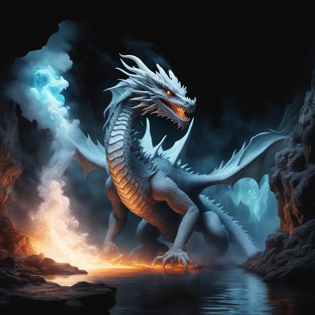 a masterpiece of a Dragon trapped in a very large cave,  he'...