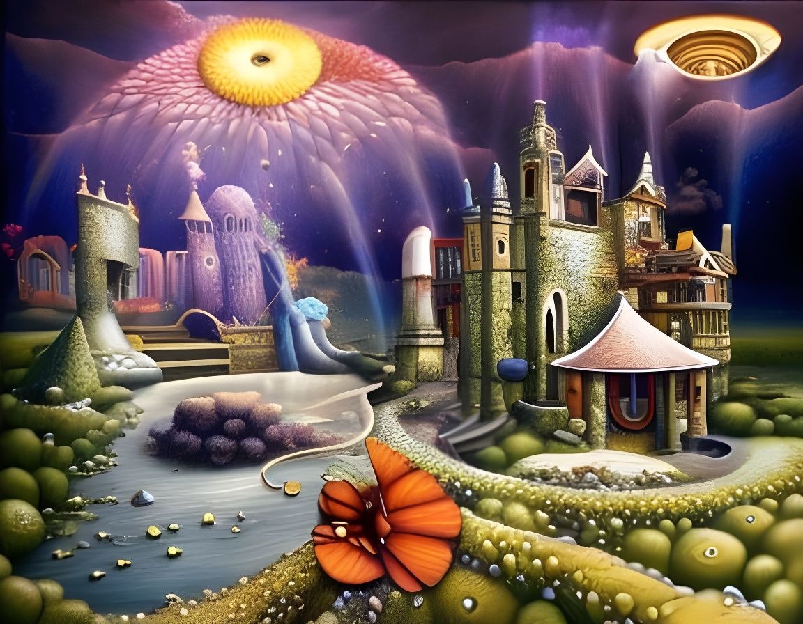 Iridescent Metallic Fractal in Surrealist Style