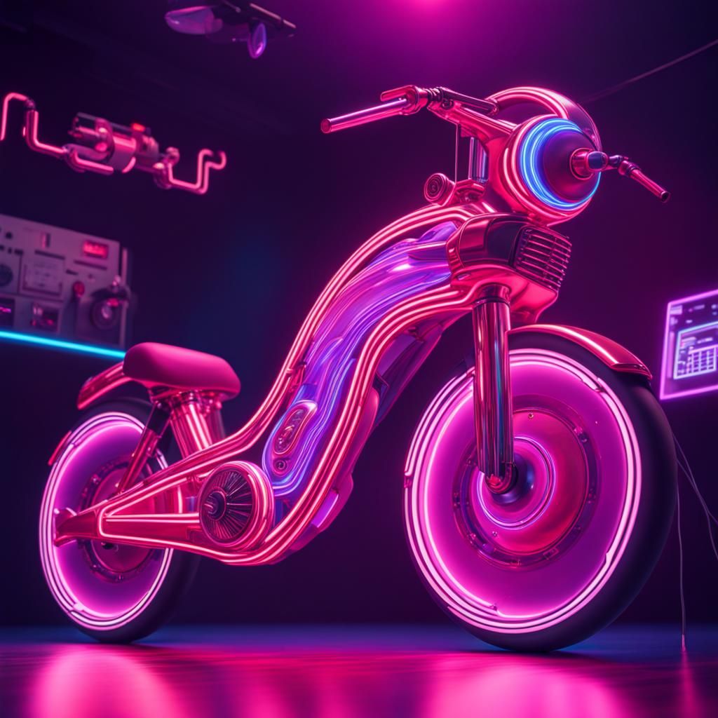 Futuristic Flying Bicycle in Synthwave Galaxy