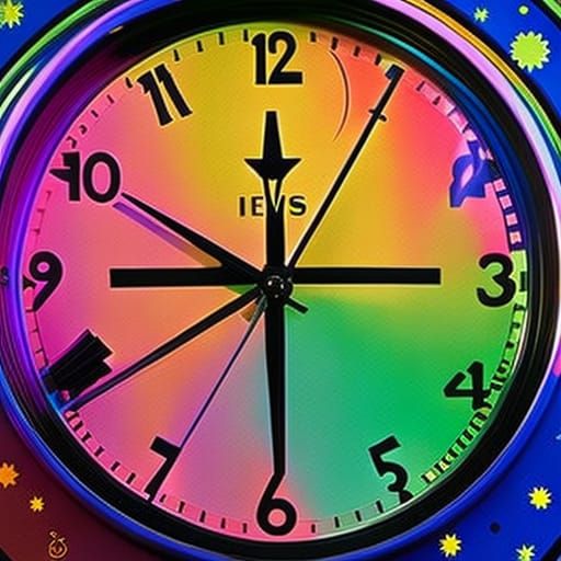 Colourful Clock in Night Sky: Marbling Gouache Art