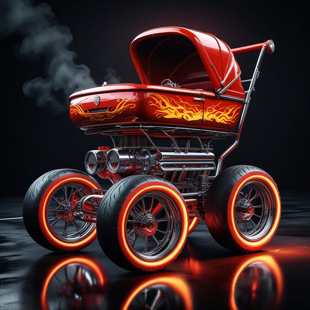 Hot Rod Baby Stroller with Racing Flames