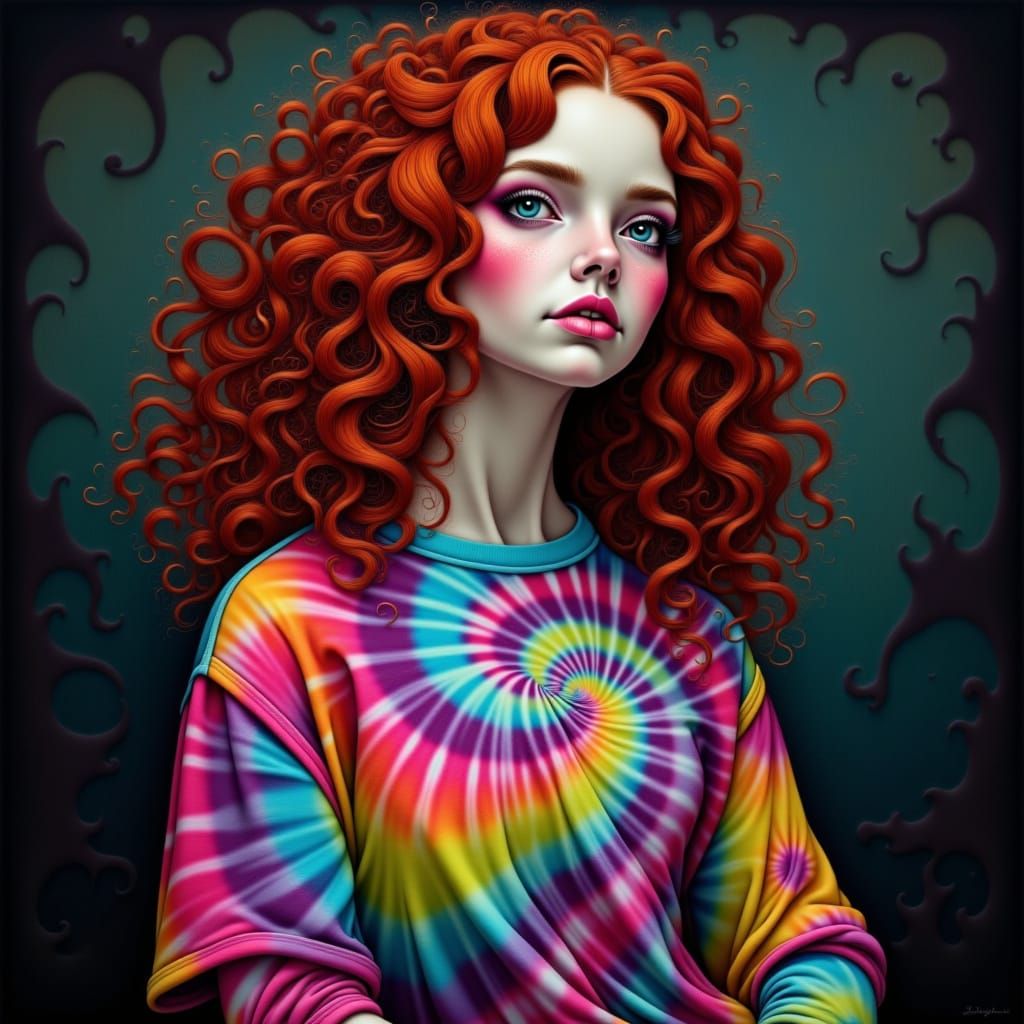 Neon Grunge Portrait of Irish Woman with Copper Hair