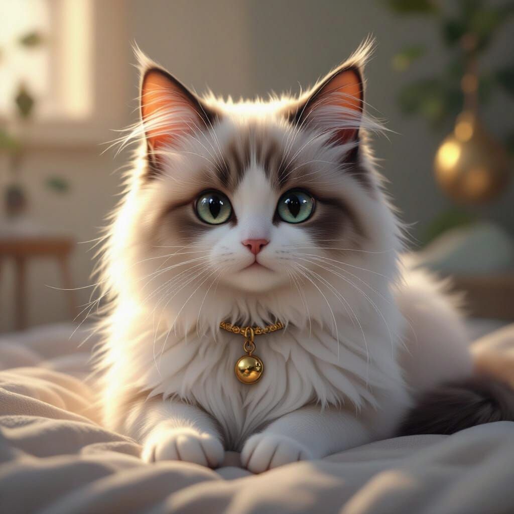 Fluffy Birman Cat in 3D Anime Art Style