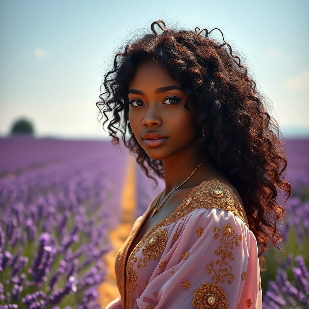 Bohemian Woman in Lavender Field, Art Nouveau Style