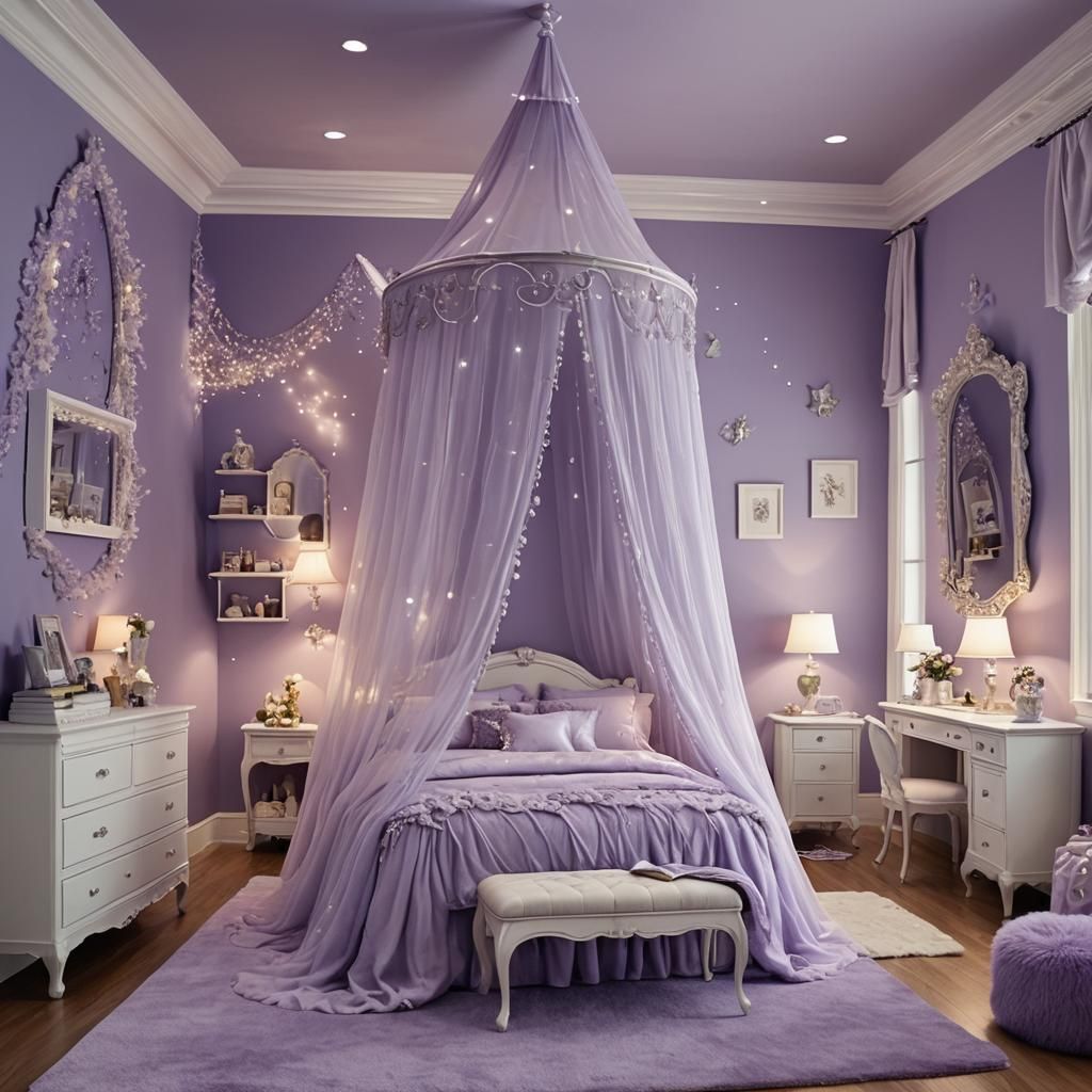 Lavender Princess Room with Canopy Bed as Digital Art
