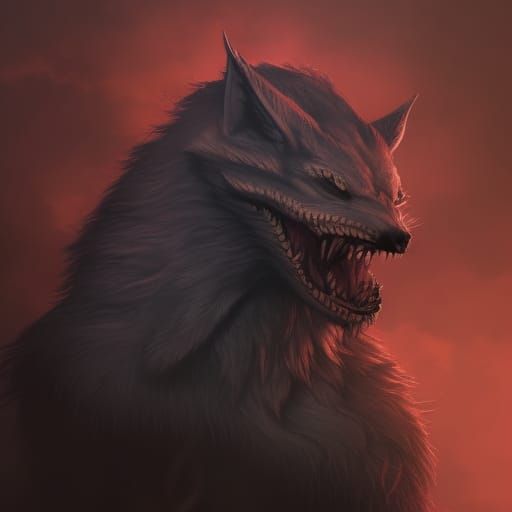 Terrifying Werewolf Portrait with Red Riding Hood Motif
