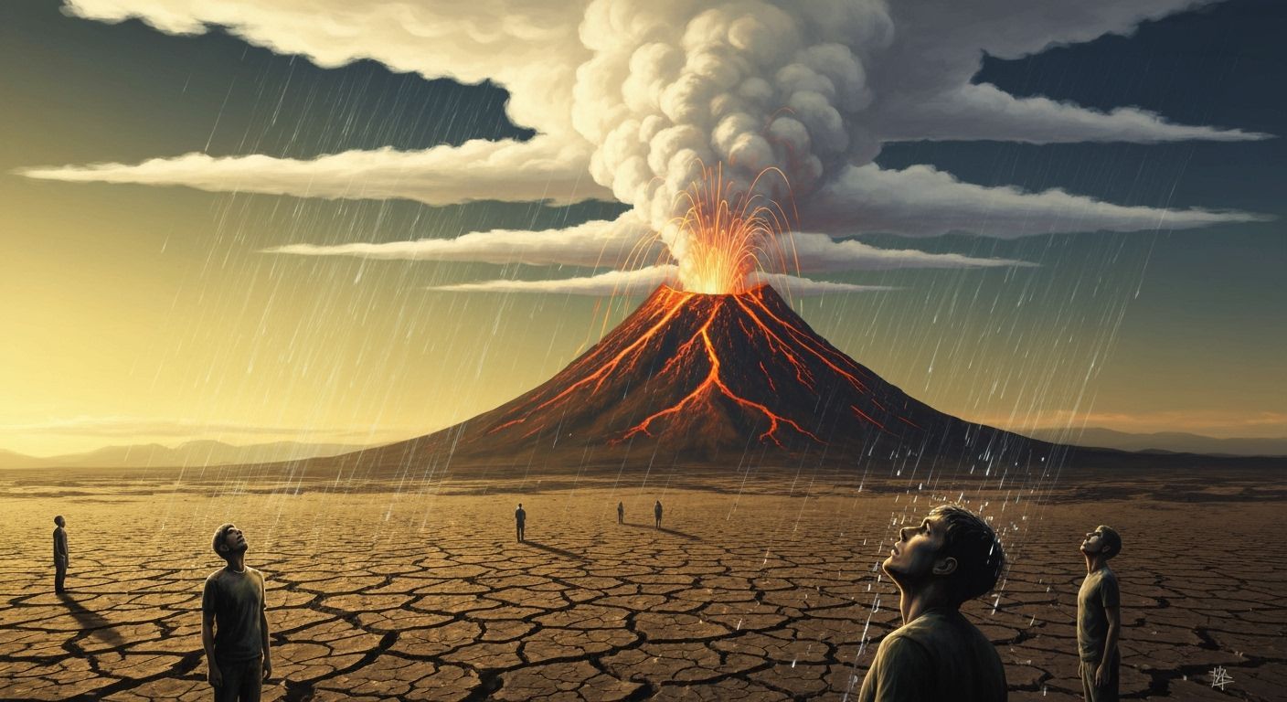 Volcano Eruption Transforms into Rainclouds: Graffiti Art