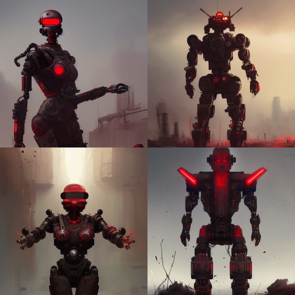 Post-Apocalyptic Red Robot Raider in 8k Resolution