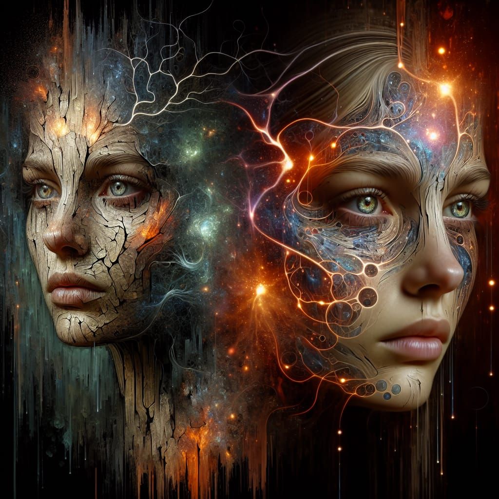 Shattered Mosaic Portrait with Neural Activity