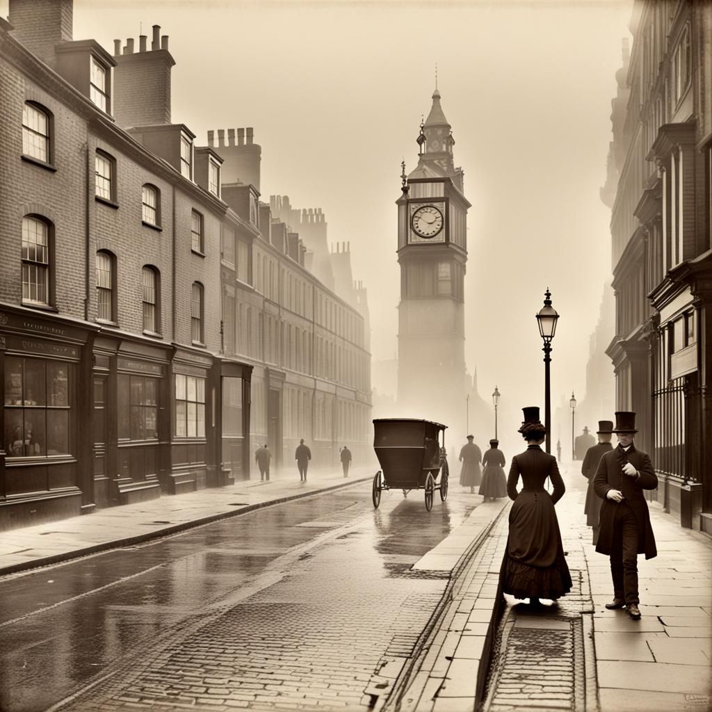 Misty London Street Scene, 1880s