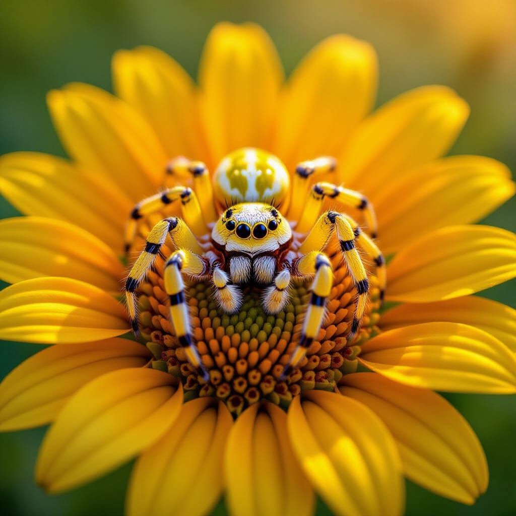 Goldenrod Crab Spider Camouflaged on Yellow Sunflower